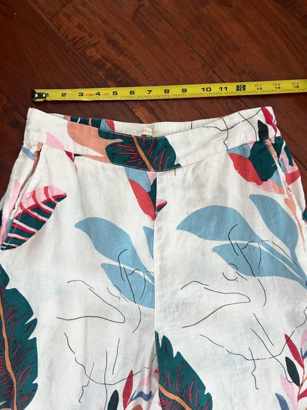 Cynthia Rowley Tropical Leaf Linen Wide Leg Crop Pants Vacation Breezy Size M - Picture 3 of 7